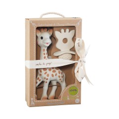 SOPHIE LA GIRAFE® Geschenkset Sophie + Schnuller\/Zahnungshilfe SoPure aus Naturkautschuk Подарочный набор Sophie + соска/насадка для прорезывания зубов SoPure из натурального каучука