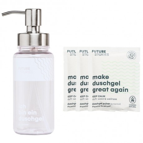 FUTURE STORIES Vorteilskit 3er Set Duschgel Pulver Wald & Wellness inkl. Pumpspender  Комплект Advantage Kit из 3 порошковых гелей для душа Forest &amp; Wellness, включая дозатор с помпой