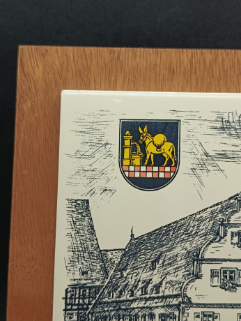 Панно декоративное винтажное Rupo "Ратуша в Маульбронне", керамич.плитка/дерево, 19 х 19 см, Германия, 1970-90гг.