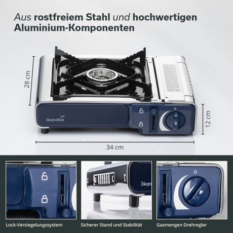 Skandika Skandika Gaskocher Brann 1-flammig, (1-St), robuster Campingkocher fur Gaskartuschen MSF-1A 227 g, Edelstahl Газовая плита Skandika Brann 1 пламя, (1 шт.), прочная походная плита для газовых баллончиков MSF-1A 227 г, нержавеющая сталь