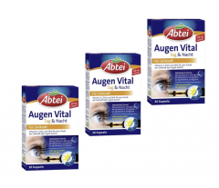 Abtei Augen Vital Tag &amp; Nacht Kapseln, 3stk x 30 St (90st), Витаминный комплекс А, C, E, B2, DHA, цинк, селен и медь для глаз: день и ночь, 3 упаковки по 30 штук