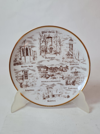 Декоративная тарелка Kurt Olschlager, белый фарфор с изображениями г. Пфорцхайм, 19,5 x 2 см, Германия, 1960-70гг.