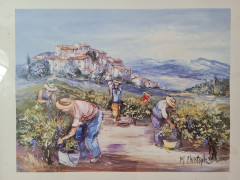 Картина винтажная "Сбор винограда" М.Кристоф, 35 x 28,5 см, Германия, 1960-70гг.