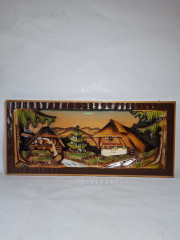 Картина винтажная объемная Ruks "Дом с водяным колесом", ручная работа, дерево, элемент музыкальной шкатулки, 55 x 25 см, Германия, 1960-1970гг.