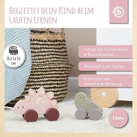 bieco Nachziehspielzeug Holz Dinos Kinder Nachziehtier Holzspielzeug ab 1J. Ziehtier Nachziehspielzeug Игрушка-перетягивание деревянные динозавры детская игрушка-перетаскивание от 1 года. Потяните за игрушку