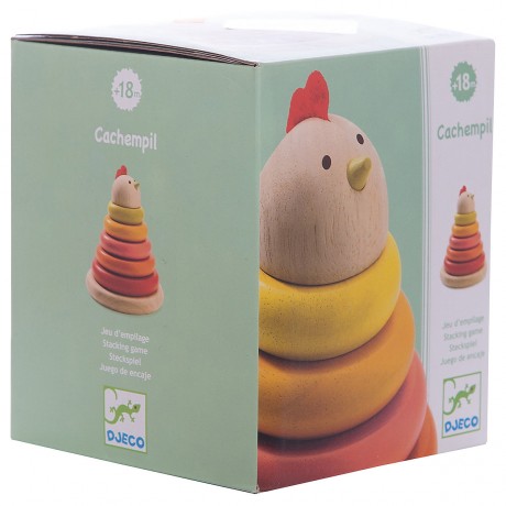 DJECO Cachempil Steckspiel aus Holz Glucke Cachempil игра с деревянной курицей