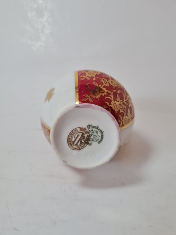 Flankenhammer Fless Bavaria Винтажная Ваза-кувшин с гербом и обильной позолотой "Ленггрис", 14см х 9см, Германия, 1950-60гг.