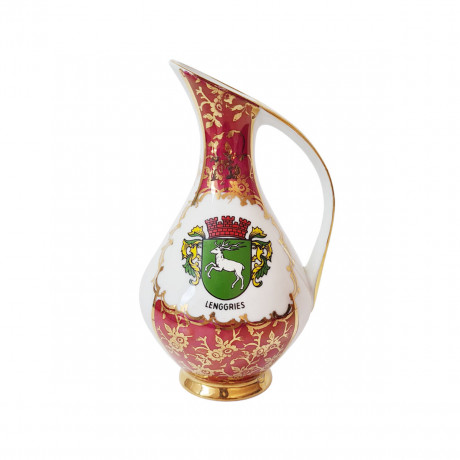 Flankenhammer Fless Bavaria Винтажная Ваза-кувшин с гербом и обильной позолотой "Ленггрис", 14см х 9см, Германия, 1950-60гг.