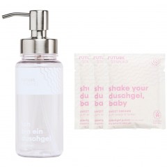 FUTURE STORIES Vorteilskit 3er Set Duschgel Pulver Kokos &amp; Tonka inkl. Pumpspender  Набор Advantage Kit из 3 гелей для душа в виде порошка кокоса и бобов тонка, включая дозатор с помпой