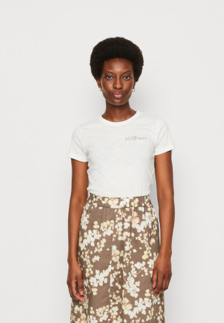 Tommy Hilfiger SLIM GOLD C-NK SS Print T-shirt ecru SLIM GOLD C-NK SS Футболка с принтом экрю