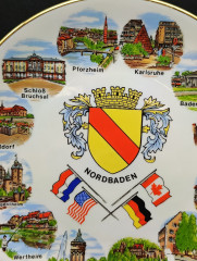Тарелка декоративная винтажная Wundsiedel Bavaria "Города Земли Баден-Вюртемберг", сувенирная, фарфор, 19 см, Германия, 1970-80гг.