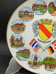 Тарелка декоративная винтажная Wundsiedel Bavaria "Города Земли Баден-Вюртемберг", сувенирная, фарфор, 19 см, Германия, 1970-80гг.