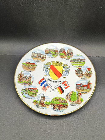 Тарелка декоративная винтажная Wundsiedel Bavaria "Города Земли Баден-Вюртемберг", сувенирная, фарфор, 19 см, Германия, 1970-80гг.