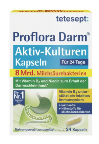 tetesept (тетесепт) Proflora Darm Aktiv-Kulturen Kapseln 24st, Пробиотик капсулы с активными кишечными культурами и комплексом витамина B2 и В6, 24шт