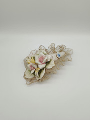 Статуэтка-свадебный сувенир винтажный Capodimonte "Пастельные розы", фарфор/текстиль, Италия, 15 х 6 см, 1960-70гг.