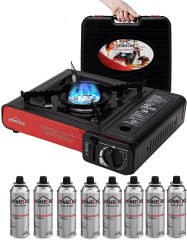 HOMELUX HOMELUX Gaskocher Campingkocher 2,0 KW mit Gaskartuschen und Tragekoffer, (Set, 8-St., Grill Camper im Outdoor Camping), 2,0 KW  Газовая плита HOMELUX походная 2,0 кВт с газовыми баллонами и футляром для переноски (набор, 8 шт., кемпер-гриль в кем