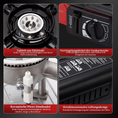 HOMELUX HOMELUX Gaskocher Campingkocher 2,0 KW mit Gaskartuschen und Tragekoffer, (Set, 8-St., Grill Camper im Outdoor Camping), 2,0 KW  Газовая плита HOMELUX походная 2,0 кВт с газовыми баллонами и футляром для переноски (набор, 8 шт., кемпер-гриль в кем