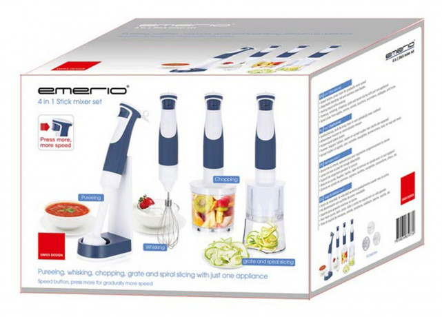 Emerio Emerio Stabmixer Emerio HB-113258.2 Set mit Zerkleinerer Schneebesen Spiral-Schneider, 500 W  Погружной блендер Emerio Emerio HB-113258.2 комплект с венчиком-измельчителем и спиральной насадкой, 500 Вт