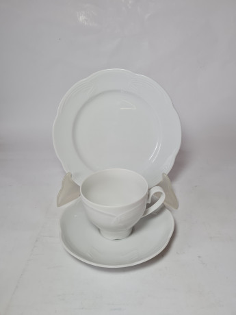 Набор посуды для кофе винтажный на 3 персоны Schumann, белый фарфор с фактурным узором, Германия, 1960-70гг.