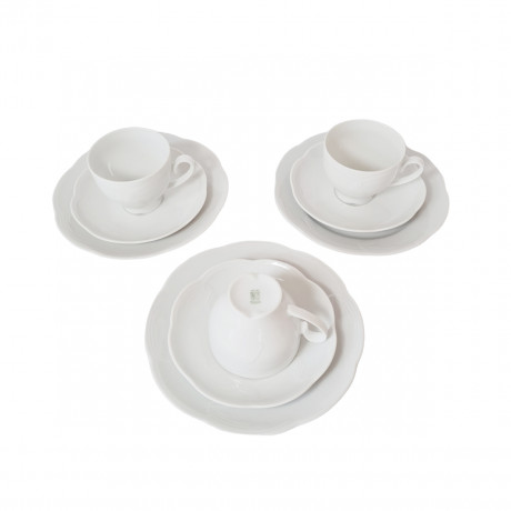 Набор посуды для кофе винтажный на 3 персоны Schumann, белый фарфор с фактурным узором, Германия, 1960-70гг.