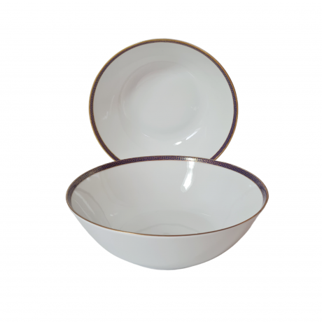 Набор тарелок винтажных PMR Jager & Co Bavaria, белый фарфор с золотисто-голубым узором, 24,5 x 8 см и 23 x 7 см, Германия, 1960-70гг.