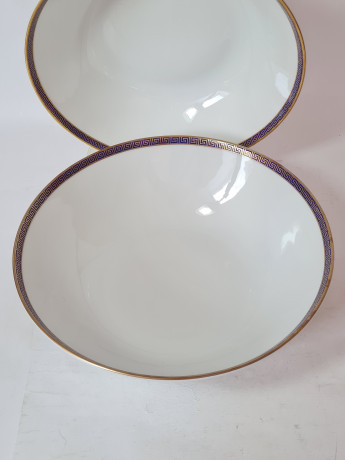 Набор тарелок винтажных PMR Jager & Co Bavaria, белый фарфор с золотисто-голубым узором, 24,5 x 8 см и 23 x 7 см, Германия, 1960-70гг.