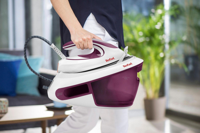 Tefal Tefal Dampfbugelstation SV8054 EXPRESS ANTI-CALC Weiss-Lila Dampfbugelstation, 1.8 ml Wassertank  Паровая гладильная станция Tefal SV8054 EXPRESS ANTI-CALC паровая гладильная станция бело-фиолетовый, резервуар для воды 1,8 мл
