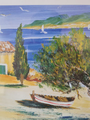 Картина винтажная "Дом на берегу" М.Кристоф, 35 x 28,5 см, Германия, 1960-70гг.