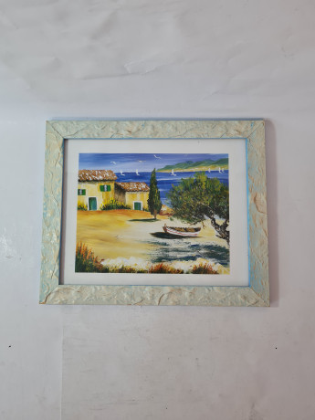 Картина винтажная "Дом на берегу" М.Кристоф, 35 x 28,5 см, Германия, 1960-70гг.