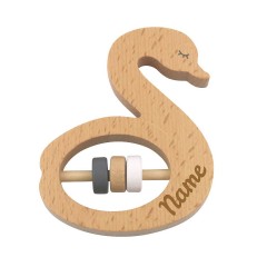 elefantasie Holzspielzeug Rassel Schwan personalisiert mit Namen Деревянная игрушка лебедь-погремушка с именем