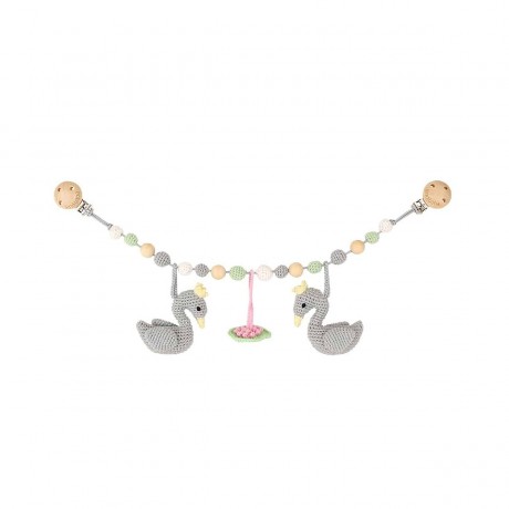 SindiBaba® Kinderwagenkette Schwan BIANCA gehakelt mit Rasseln Лебедь-цепочка для коляски BIANCA связан крючком с погремушками