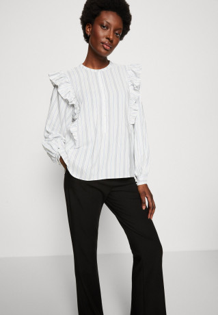 Tommy Hilfiger FRILL BLOUSE Button-down blouse ecru/blue FRILL BLOUSE Блузка на пуговицах экрю/синий