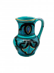 Кувшин винтажный Azoz Al Charaz, бирюзово-черный, с позолоченным кантом, керамика, 10 х 12.5 см, Тунис, 1970-80гг.