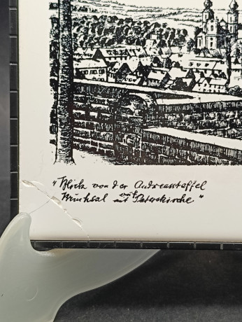 Панно декоративное винтажное Meissen с видами Германии, керамич.плитка, в оловянной раме, 16 х 16 см, ГДР, 1970-80гг.