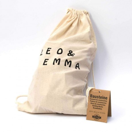 LEO  EMMA Holzspielzeug Oko Holzbausteine 54teilig in schonem Baumwollbeutel Деревянная игрушка Око деревянные строительные блоки 54 штуки в красивом хлопковом мешочке