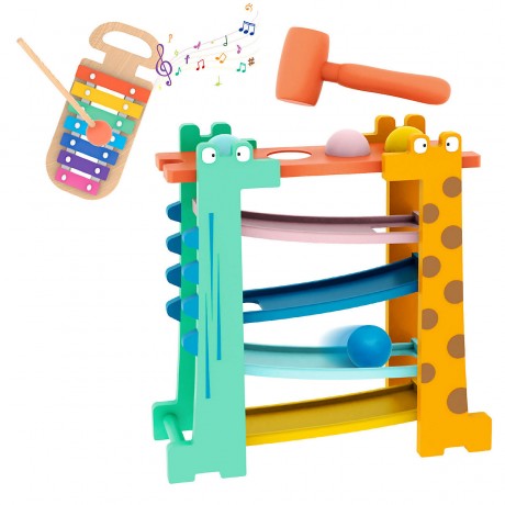 BeebeeRun 3 in 1 Kugelbahn  Xylophon  Klopfbank Giraffe Holzspielzeug 3 в 1 Marble Run Xylophone Knocker Giraffe Деревянная игрушка