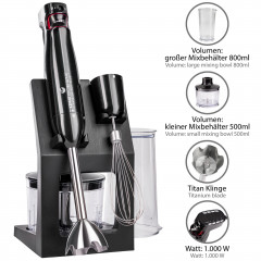 KeMar Kitchenware KeMar Kitchenware Stabmixer KSM-1000 Stabmixer-Set, 1000 W, 17.000 U/min Aufbewahrungsstander Messbecher Titan Klinge  KeMar Kitchenware Ручной блендер KSM-1000, набор ручного блендера, 1000 Вт, 17 000 об/мин, подставка для хранения, мер
