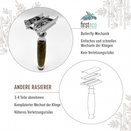 Firsteco Bambus-Nass-Rasierhobel Set 5 tlg.  Бамбуковый набор безопасных бритв для влажной уборки, 5 шт.
