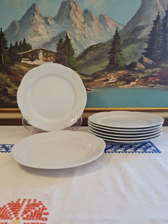 Набор тарелок винтажный Schumann, белый фарфор с фактурным узором, 8 шт х 19,5 x 2 см, Германия, 1960-70гг.