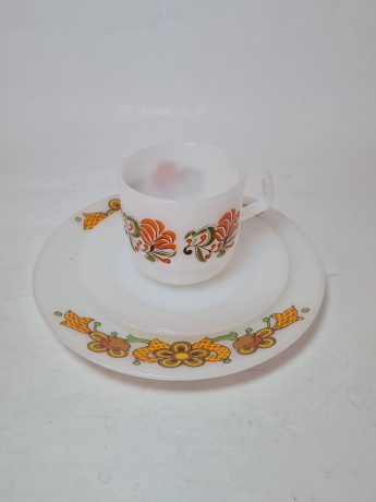 Чайное трио винтажное Schott Mainz, стекло с цветочным рисунком в оранжевых тонах, 10 x 7 см/ 14 см/ 19 см, Германия, 1960-70гг.