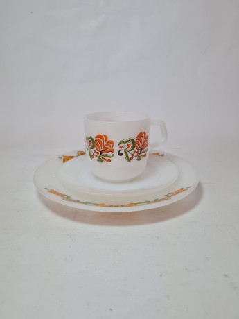 Чайное трио винтажное Schott Mainz, стекло с цветочным рисунком в оранжевых тонах, 10 x 7 см/ 14 см/ 19 см, Германия, 1960-70гг.