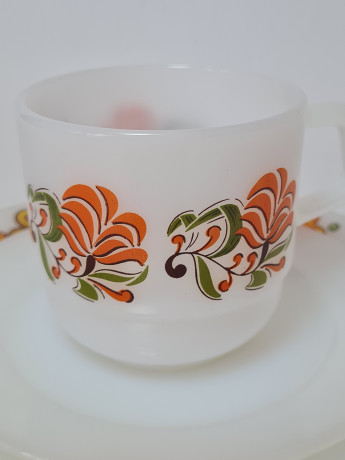 Чайное трио винтажное Schott Mainz, стекло с цветочным рисунком в оранжевых тонах, 10 x 7 см/ 14 см/ 19 см, Германия, 1960-70гг.