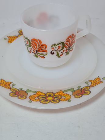 Чайное трио винтажное Schott Mainz, стекло с цветочным рисунком в оранжевых тонах, 10 x 7 см/ 14 см/ 19 см, Германия, 1960-70гг.