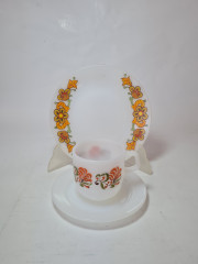 Чайное трио винтажное Schott Mainz, стекло с цветочным рисунком в оранжевых тонах, 10 x 7 см/ 14 см/ 19 см, Германия, 1960-70гг.