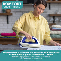 Blaupunkt Blaupunkt Dampfbugelstation MEN803 Dampfbugelstation 2250W Bugelstation 5.2 Bar Dampfstoss 280g, 1,2 L Tank abnehmbar, Keramiksohle Bugeleisen Dampf, Dampfbugeleisen  Паровая гладильная станция Blaupunkt MEN803 Гладильная станция с паром, 2250 В