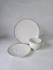 Чайное трио винтажное Schumann Arzberg Bavaria, белый фарфор с золотым кантом, Германия, 1960-1970гг.