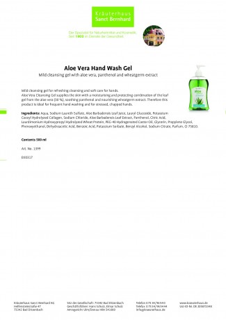 Kraueterhaus Sanct Bernhardt Aloe Vera Hand Wash Gel, 500-мл-dispenser