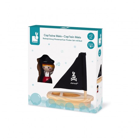 Janod Badespielzeug Wasserspritzer-Piratin mit Boot Игрушка для ванной с брызгами воды пират с лодкой