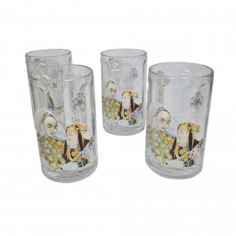 Немецкие пивные кружку винтажные Rastal / Fuftenberg с изображением шутов, стекло, 0.25 л, 12.5 см, 4 шт., Германия, 1970-80гг.