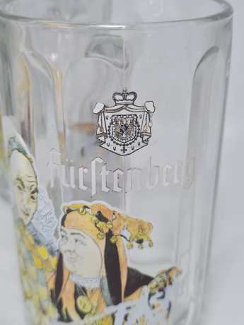 Немецкие пивные кружку винтажные Rastal / Fuftenberg с изображением шутов, стекло, 0.25 л, 12.5 см, 4 шт., Германия, 1970-80гг.